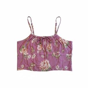 BP Floral Butterfly Crop Cami‎ Top Lavender Print Tie Front Adjustable Straps XL